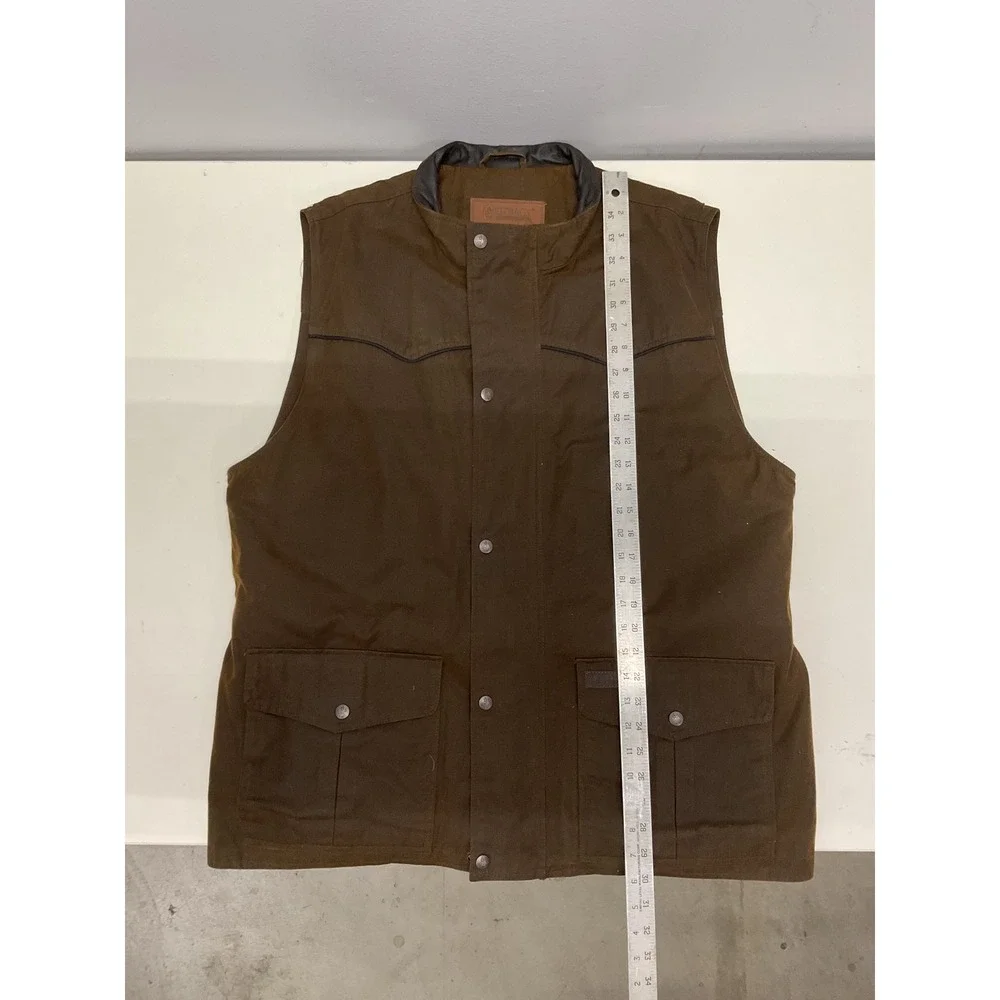 Outback Trading Co Mens Brown Oilskin Western Vest Leather Trim Workwear Large